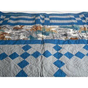 Vintage hand Quilted Wall Hanging Lap Blanket Blue Bayou 1990
